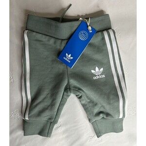 New Baby Boys ADIDAS ORIGINALS Cuffed Fleece Tracksuit Bottoms Age 0-3Y Green